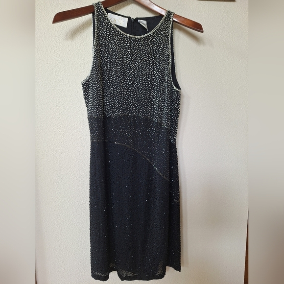 Vintage Cache 100% Silk Beaded Mini Dress. Womens size 4 - Picture 1 of 8